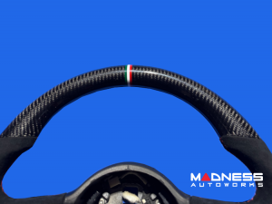 FIAT 500e Gen2 Custom Steering Wheel - Carbon Fiber - Round Top/ Flat Bottom w/ Italian Stripe - Alcantara